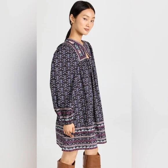 NEW SEA NY Perry Border Puff Sleeve Tunic Embroidered quilted floral Dress XS - Picture 3 of 11